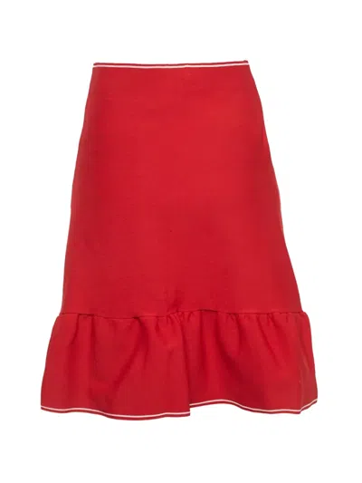 Pre-owned Sandro Ruffled Stretch-knit Mini Skirt In Red
