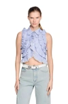 Sandro Striped-pattern Ruffled Blouse In Blue