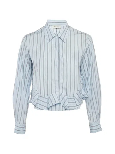 Pre-owned Sandro Ruffled Striped Shirt In Blue