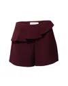 Sandro Ruffled Textured Shorts In Burgundy Polyester In Red