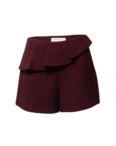 Sandro Ruffled Textured Shorts In Burgundy Polyester In Red