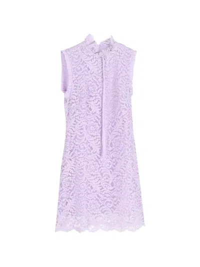 Pre-owned Sandro Ruffled-trim Lace Dress In Purple