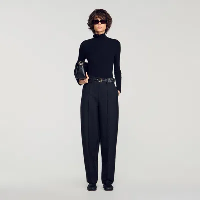 Sandro Lana Wool Blend Ruffled Turtleneck Sweater In Blue