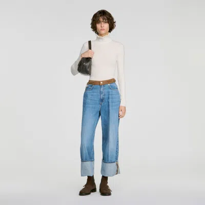 Sandro Lana Wool Blend Ruffled Turtleneck Sweater In White