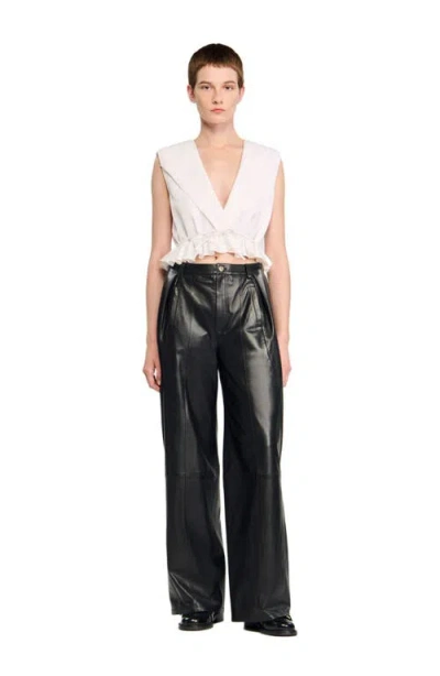 Sandro Ruffled V-neck Crop Top In White