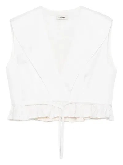 Sandro Womens Naturels Passy Bow-embellished Stretch-satin Crop Top