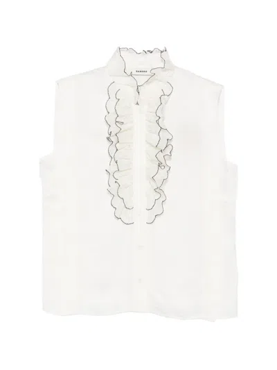 Sandro Ruffled-collar Paisley-jacquard Shirt In White
