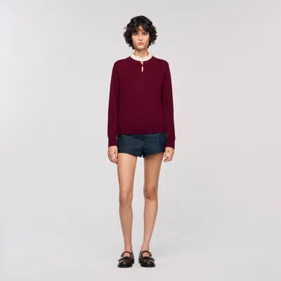 Sandro Ruffled-neck Sweater In Red
