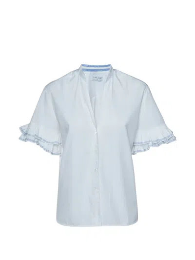 Pre-owned Sandro Ruffled-sleeve Button-up Blouse In White