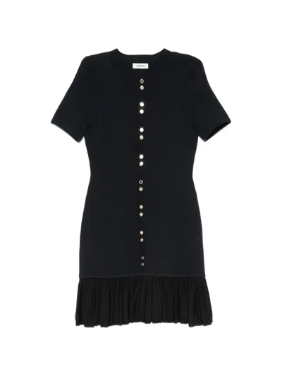 Sandro Womens Slim-fit Ruffle-hem Knitted Mini Dress Midnight Blue