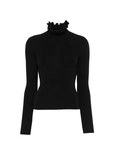 Sandro Ruffle-trim Turtleneck Sweater In Black