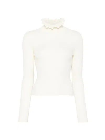 Sandro Ruffle-trim Turtleneck Sweater In White