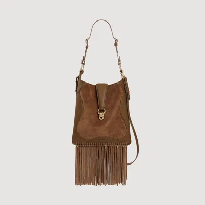 Sandro Sac En Cuir Et Suède À Franges In Brown
