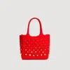 Sandro Eulalia Studded Crochet Mesh Tote Bag In Red