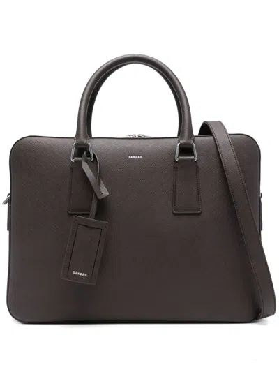 Sandro Saffiano Leather Briefcase In Brown