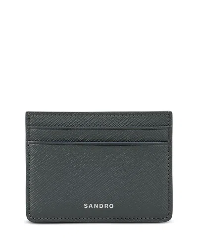 Sandro Saffiano Leather Card Case In Gray