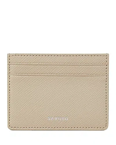 Sandro Saffiano Leather Card Case In Light Grey