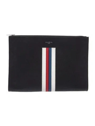 Pre-owned Sandro Saffiano Leather Portfolio In Black