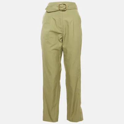 Sandro Sage Green Gabardine Cotton Belted High Rise Trousers