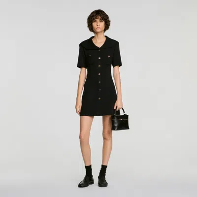 Sandro Sailor Collar Short Dress In Black