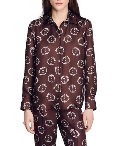 Sandro Salinara Silk Contrast Trim Shirt In Multi