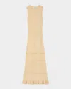 Sandro Womens Round-neck Frill-embroidered Knitted Maxi Dress Naturels In Ecru