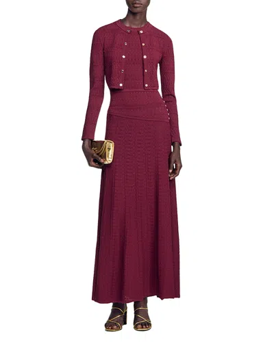 Sandro Womens Cropped Pointelle-knit Cardigan Bordeaux In Burgundy