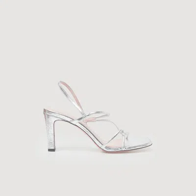 SANDRO LEATHER SANDALS WITH A WIDE HEEL
