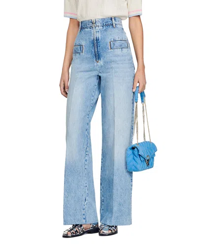 Sandro Oslo High Waist Cotton Denim Jeans In Blue Jean