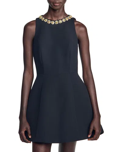 Sandro Santaluna Embellished Mini Dress In Blue