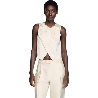 Sandro Satin Bow Crop Top In Neutral