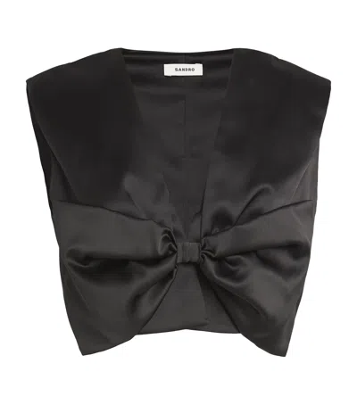Sandro Satin Bow Cropped Top In Black