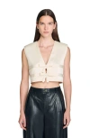 Sandro Womens Ecru Tie-front Sleeveless Cropped Satin Top In Neutral