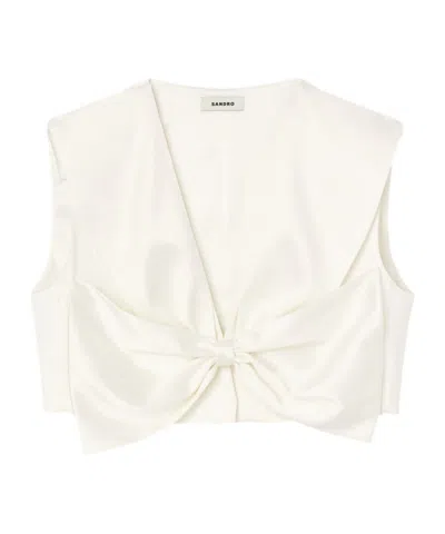 Sandro Womens Naturels Passy Bow-embellished Stretch-satin Crop Top