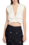 Sandro Womens Naturels Passy Bow-embellished Stretch-satin Crop Top In White