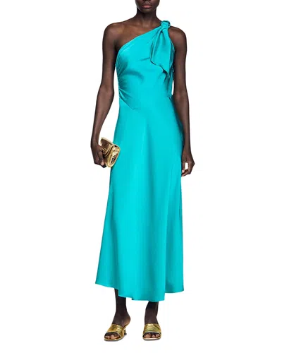 Sandro Satin-effect Maxi Dress With Bow In Green