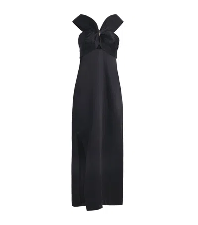 Sandro Satin Halterneck Maxi Dress In Black