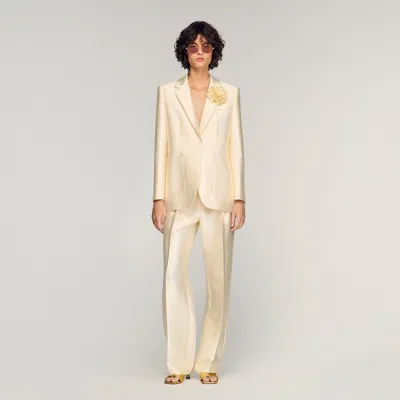 Sandro Satin Jacket With Flower Detail In Neutral