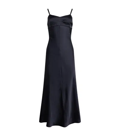 Sandro Satin Maxi Dress In Blue