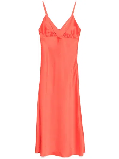 Sandro Satin Midi Dress In Orange