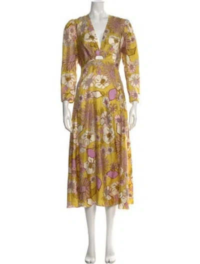 Pre-owned Sandro Satin Midi Length Dress In Yellow
