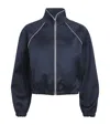 Sandro Embroidered Cropped Satin Jacket In Blue