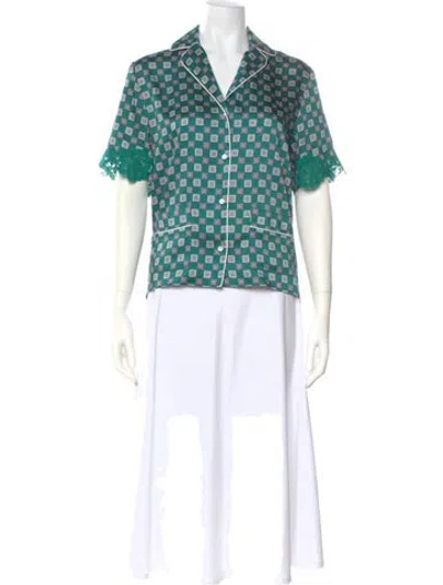Pre-owned Sandro Satin Printed Blouse In Green