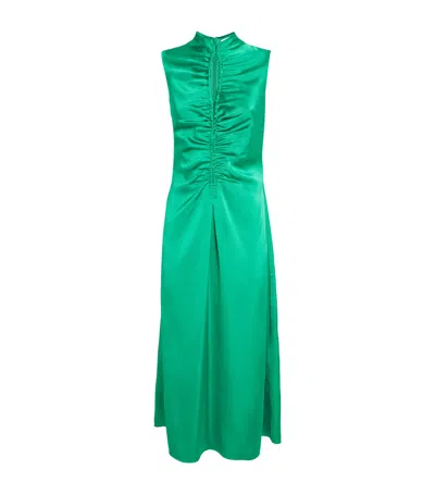 Sandro Satin Ruched Midi Dress In Green