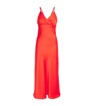 Sandro Satin Sleeveless Midi Dress In Red