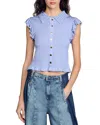 Sandro Womens Bleus Stripe-print Smocked Woven Top In Sky Blue