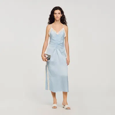 Sandro Satin-effect Maxi Dress With Straps In Blue