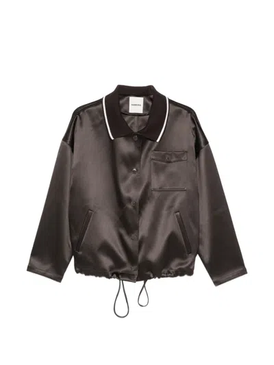 Sandro Satin-finish Contrast-trim Jacket In Brown