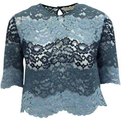 Sandro Scallop-hem Cropped Lace Top In Blue Polyamide
