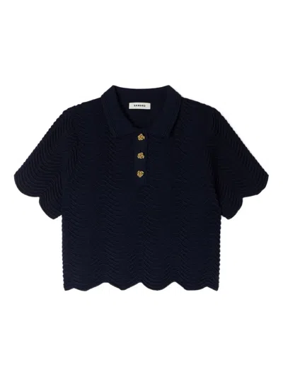 Sandro Scalloped Cropped Polo Top In Blue